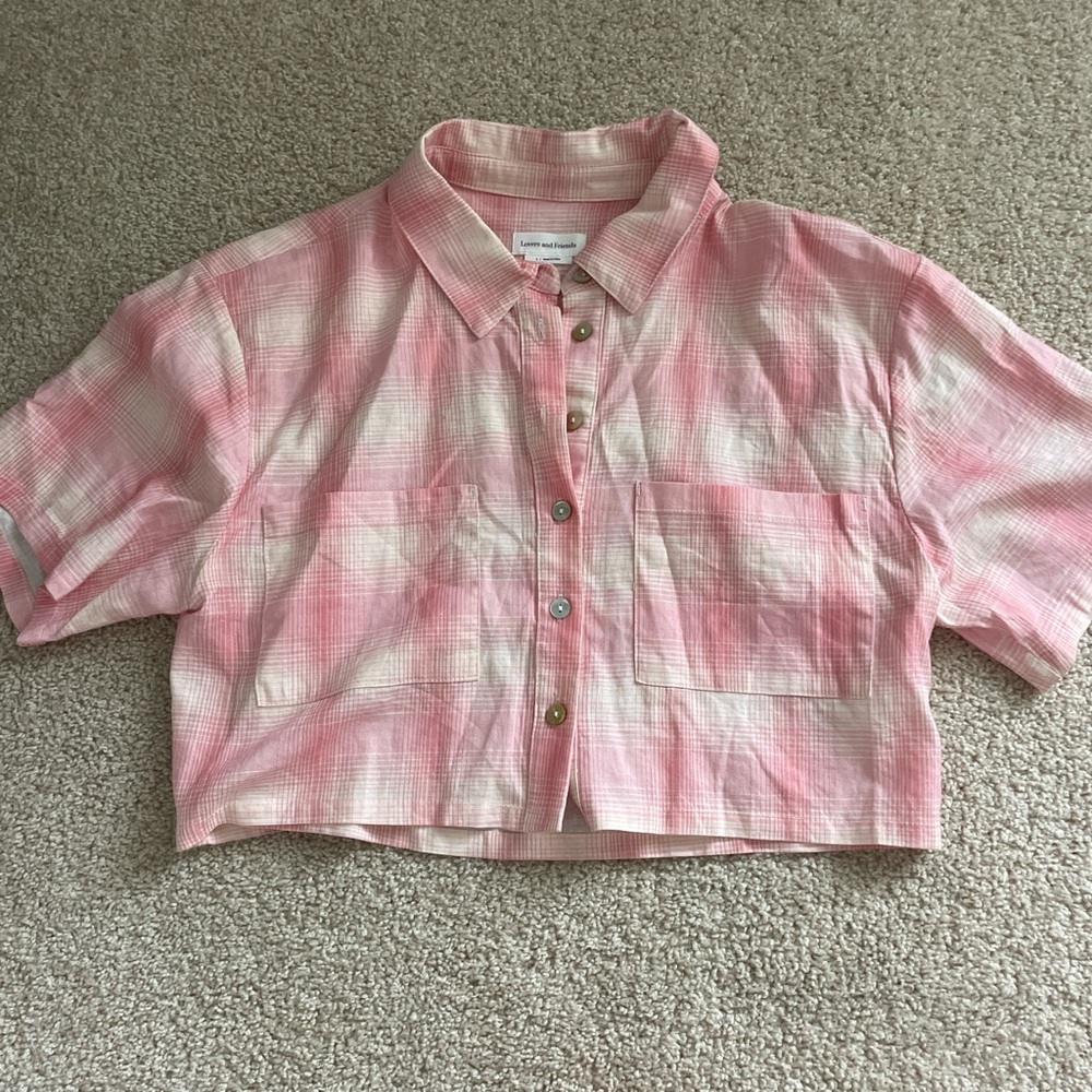 Lovers + Friends Pink Button Down Shirt Cropped